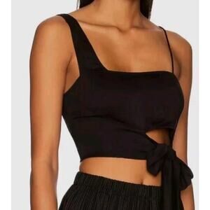 Free People Mila Black Cropped Asymmetric Wrap Tie Sleeveless Top Women size XL